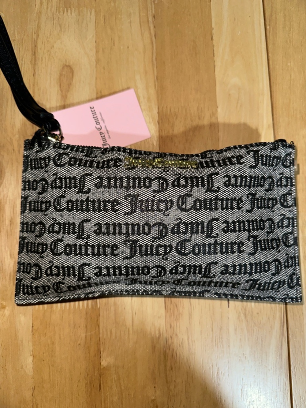 Juicy Couture Black and Metallic Logo Wristlet